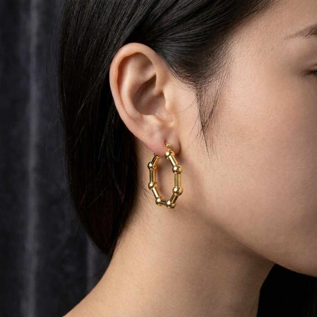 14K Gold Beaded Hoop Earrings: Two-Tone Statement Jewelry
