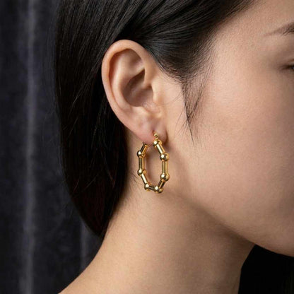 14K Gold Beaded Hoop Earrings: Two-Tone Statement Jewelry