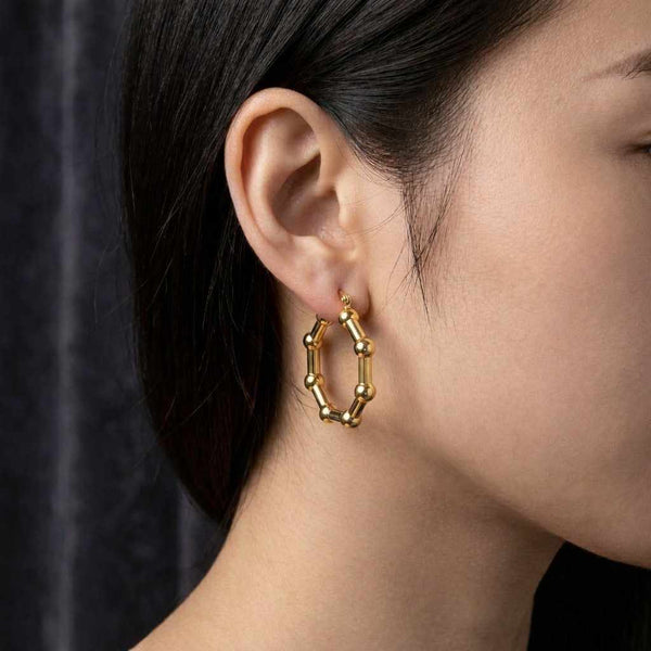 14K Gold Beaded Hoop Earrings: Two-Tone Statement Jewelry