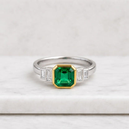 Green Emerald Ring Asscher Cut Emerald Engagement Ring Gold Art Deco Halo Ring Minimalist Emerald Jewelry Birthday Gift Statement Ring