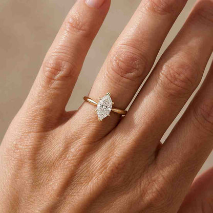 14K Yellow Gold Minimalist Solitaire Ring, 2.0 Ct Marquise Cut Delicate Engagement Ring, Handmade Fine Jewelry, Promise Ring For Women.
