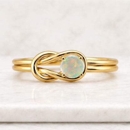 opal ring gold ring knot ring promise ring solitaire ring gemstone ring stackable ring thin band ring dainty ring handmade ring womens ring elegant ring round opal ring bezel look ring