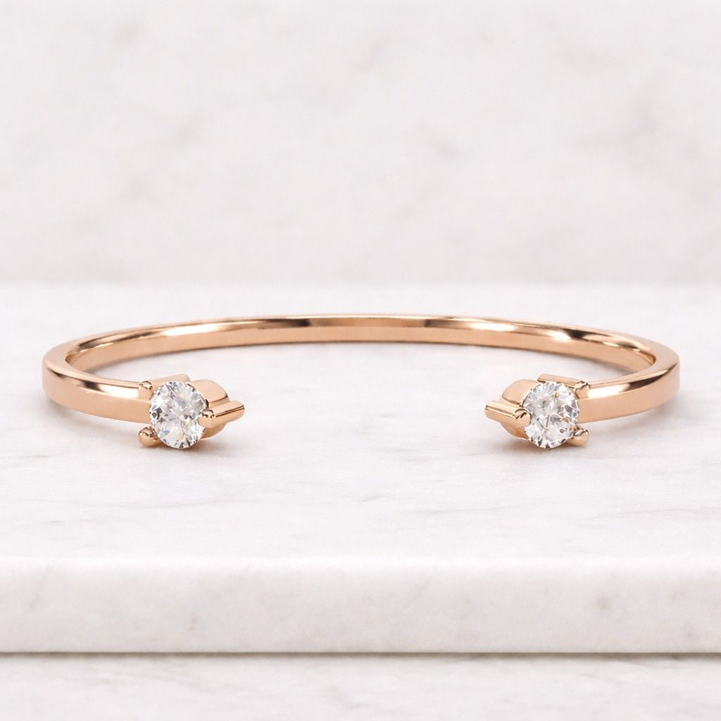 round cut lab grown diamond wedding band, lab diamond band for birthday gift, 14k solid gold open cuff bezel set band for anniversary gifts
