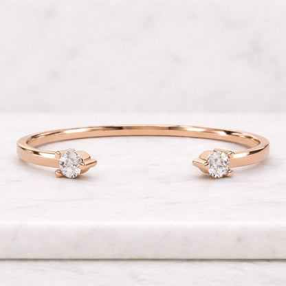 Round Cut Lab Grown Diamond Wedding Band, Lab Diamond Band For Birthday Gift, 14K Solid Gold Open Cuff Bezel Set Band For Anniversary Gifts