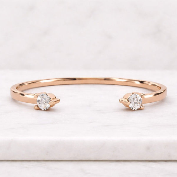 Round Cut Lab Grown Diamond Wedding Band, Lab Diamond Band For Birthday Gift, 14K Solid Gold Open Cuff Bezel Set Band For Anniversary Gifts