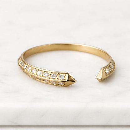 Round Diamond Open Wedding Band, Lab-Grown Marquise Diamond Band, Open Cuff Band For Anniversary Gifts, 14K Solid Gold Open Ring