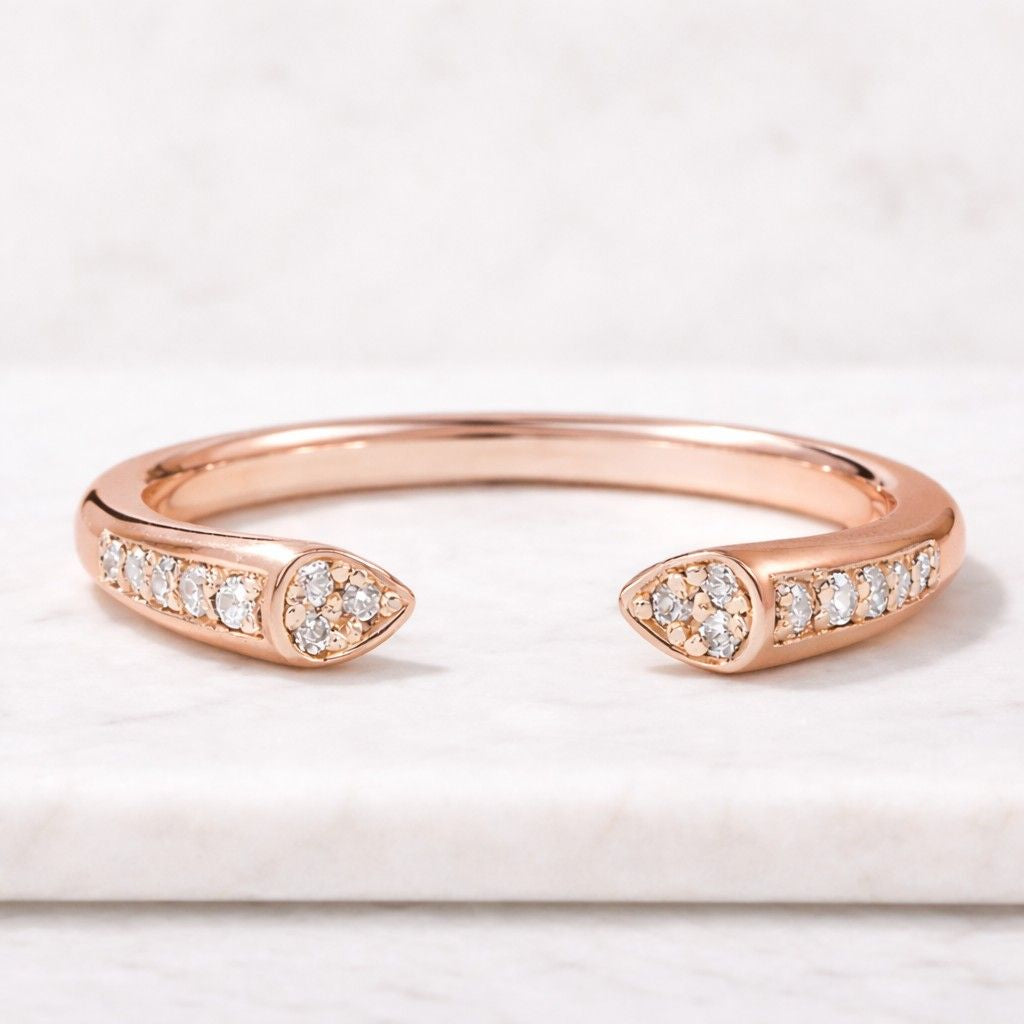 round cut lab grown diamond open gap ring for gift, round diamond open wedding band, 14k gold open cuff matching band for wedding gifts
