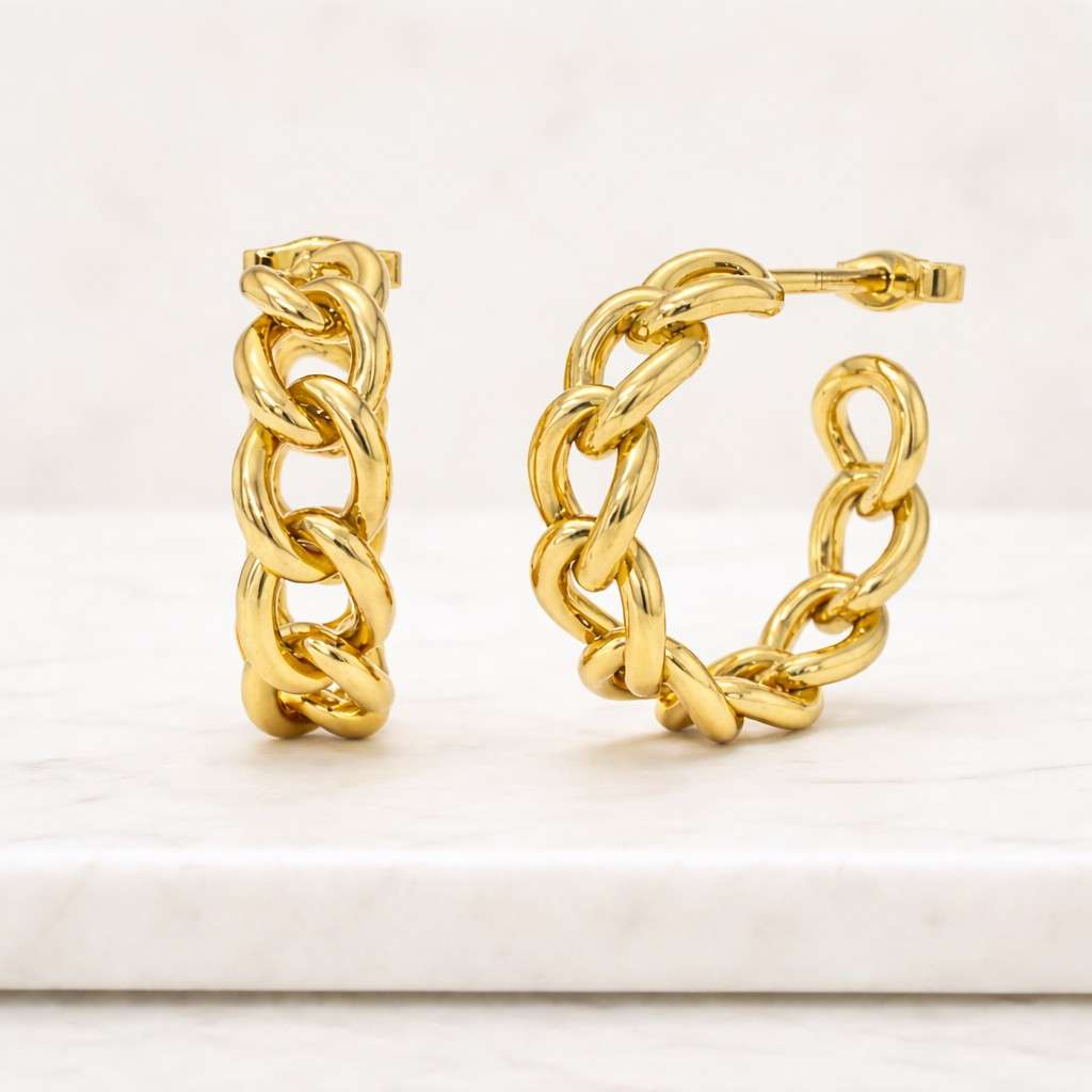 open hoop earrings designer earrings luxury earrings everyday hoops stylish hoops metal link earrings chic earrings glossy earrings bold hoops