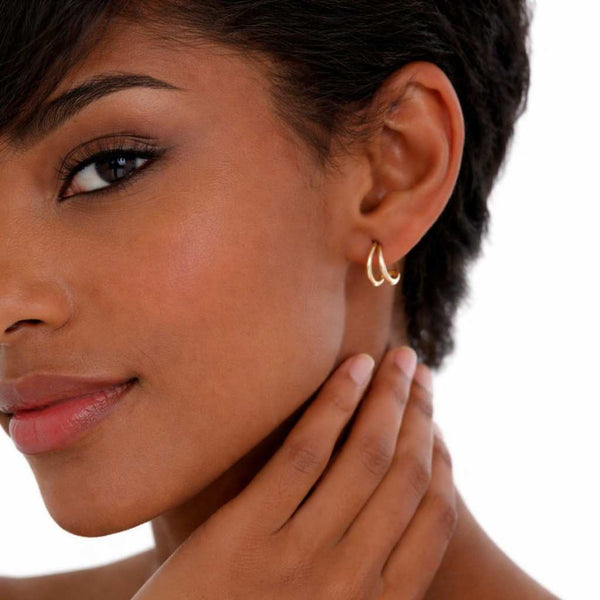 Round Moissanite Diamond Hoop Earrings, Double Hoop Huggie Earrings, 10K Solid Gold Earrings For Women, Minimalist Anniversary Gifts For Her
