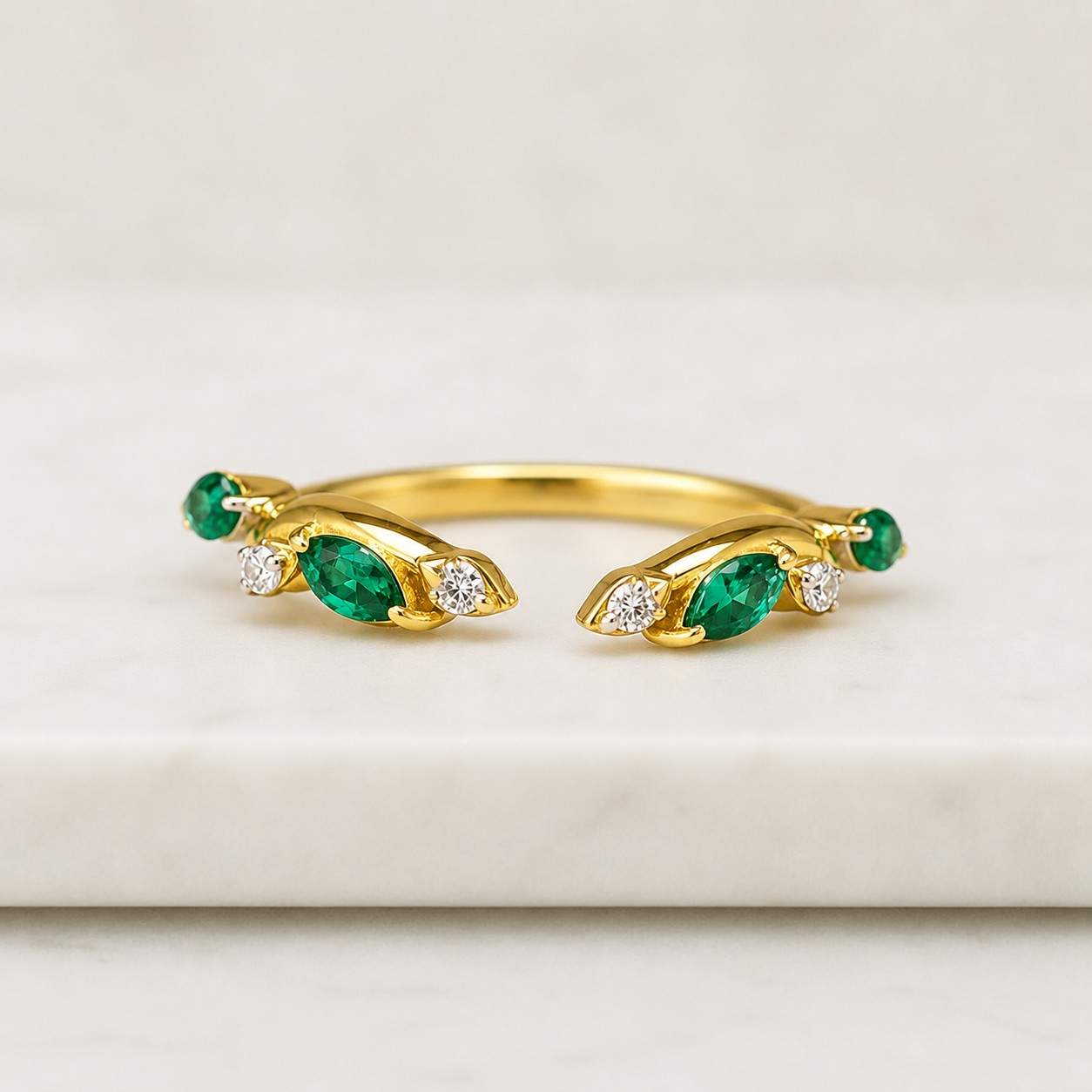 open ring adjustable ring emerald ring marquise ring leaf ring bypass ring women ring