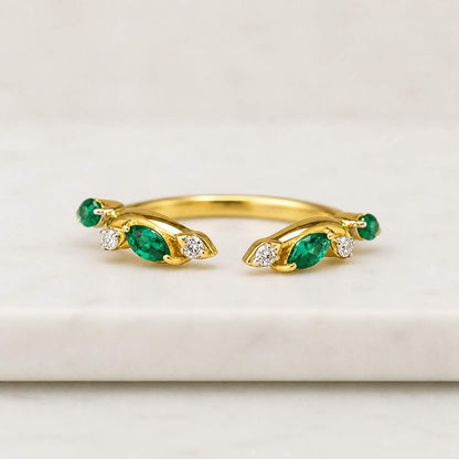 open ring adjustable ring emerald ring marquise ring leaf ring bypass ring women ring