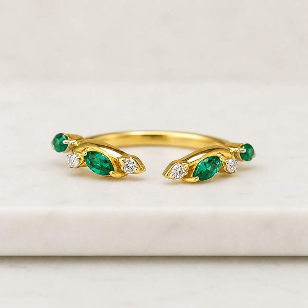 open ring adjustable ring emerald ring marquise ring leaf ring bypass ring women ring