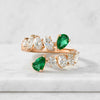 Pear Cut Emerald Gemstone and Moissanite Open Wrap Ring