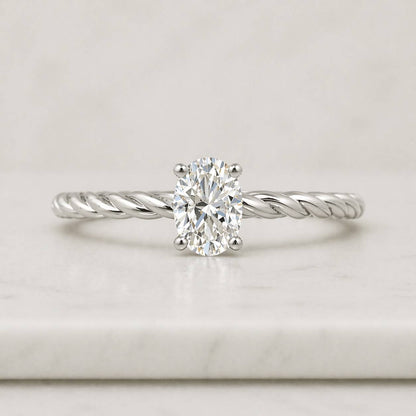 1 CT Oval Shape Lab Created Diamond Engagement Ring with Hidden Halo and Twisted Rope Band
