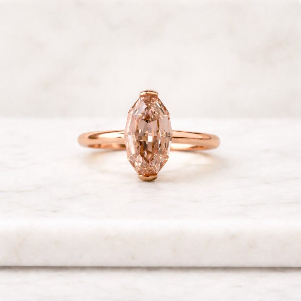 champagne oval cut lab grown diamond engagement ring, solitaire wedding ring, in 14k gold, half bezel set anniversary ring
