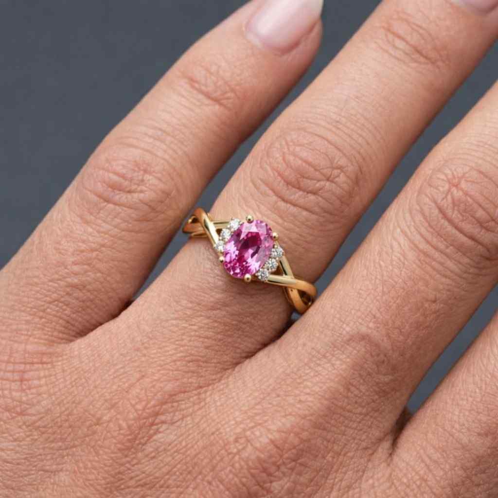 oval cut ring pink crystal ring pink sapphire ring cocktail ring promise ring stackable ring bridal ring anniversary ring feminine ring luxury jewelry artisan ring