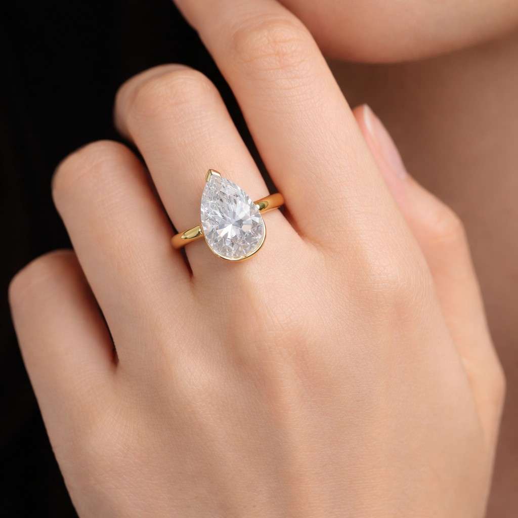 1 CT Pear Cut Lab Grown Diamond Ring | Bezel Set Pear Engagement Ring | 8 Prong Solitaire Ring | Dainty Pinky Ring | Gift for Her