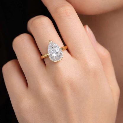 1 CT Pear Cut Lab Grown Diamond Ring | Bezel Set Pear Engagement Ring | 8 Prong Solitaire Ring | Dainty Pinky Ring | Gift for Her