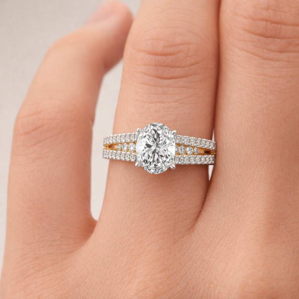 oval cut ring split band ring pave setting ring enhancer style ring cocktail ring bridal jewelry engagement jewelry fine ring luxury accessory women jewelry fashion jewelry