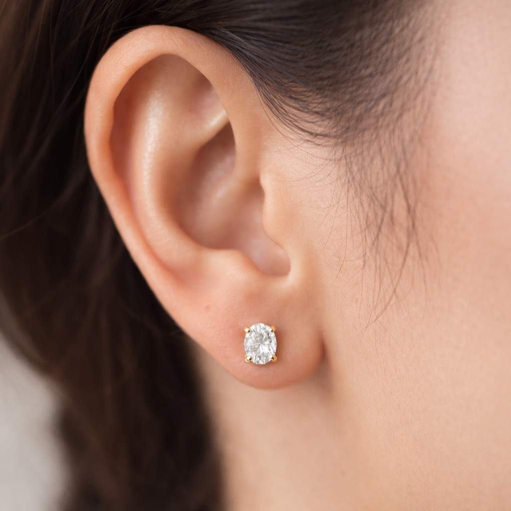 18k gold plated oval cut lab moissanite stud earrings,handmade zircon studs, diamond wedding jewelry