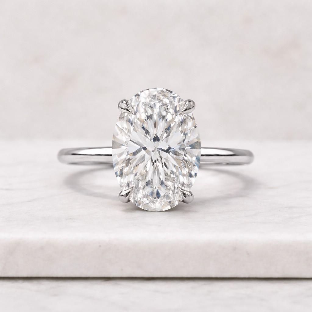 2ct oval cut hidden halo moissanite engagement ring in 10k solid yellow gold with plain wedding band, single stone solitaire ring for gift
