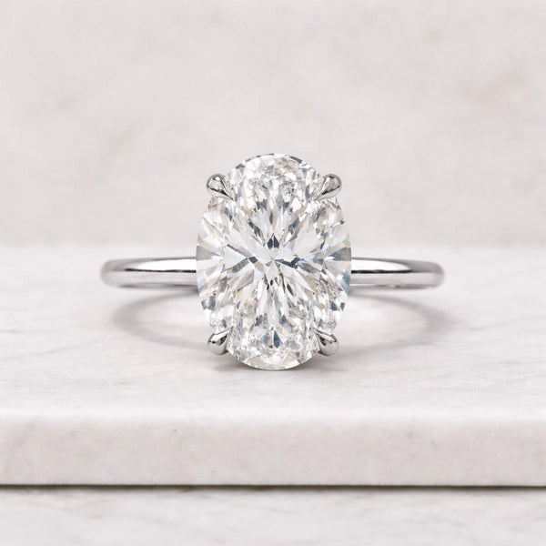 2ct Oval Cut Hidden Halo Moissanite Engagement Ring in 10k Solid Yellow Gold with Plain Wedding Band, Single Stone Solitaire Ring for Gift
