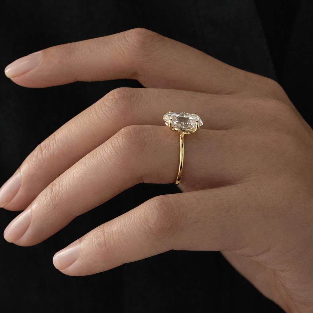 2 carat Oval Cut Hidden Halo Moissanite Engagement Ring in 10k Yellow Gold, Unique Oval Solitaire Promise Ring for Women with Plain Band

