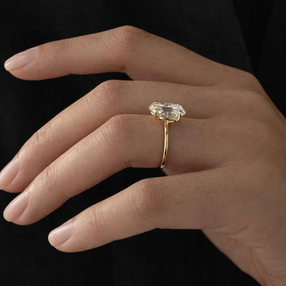 2 carat Oval Cut Hidden Halo Moissanite Engagement Ring in 10k Yellow Gold, Unique Oval Solitaire Promise Ring for Women with Plain Band
