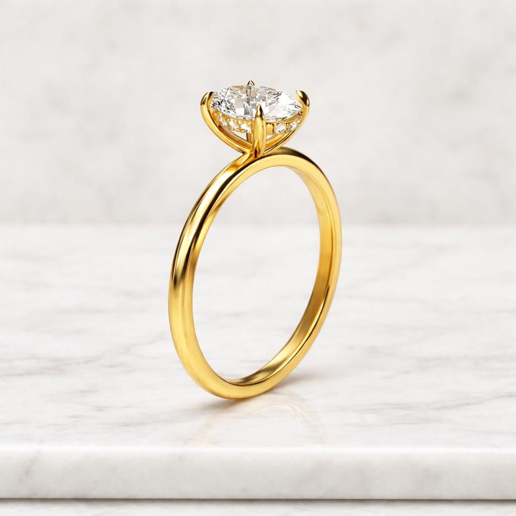 oval moissanite engagement ring, 14k solid yellow gold, four prong solitaire, minimalist bridal wedding
