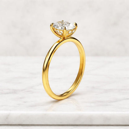 Oval Moissanite Engagement Ring, 14k Solid Yellow Gold, Four Prong Solitaire, Minimalist Bridal Wedding
