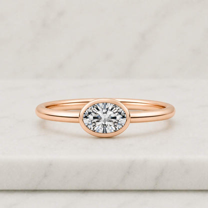 Oval Simulated Diamond Moissanite Engagement Ring: 14k Gold Sterling Silver Bezel Setting Ring
