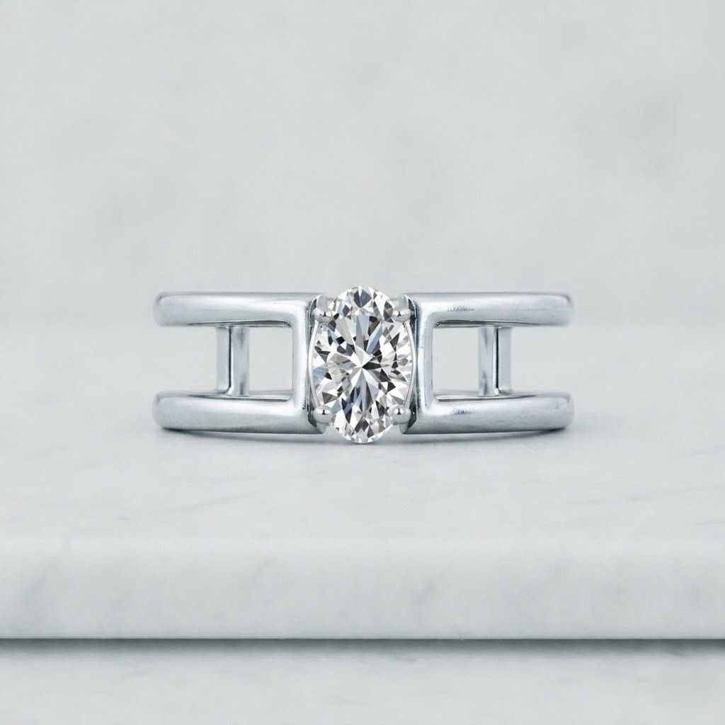1.5 CT Oval Cut Diamond Ring | Wave Band Engagement Ring | Unique Oval Solitaire Ring | Elegant Bridal Ring | Perfect Gift for Her