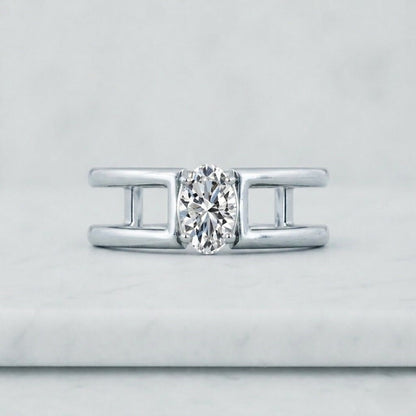 1.5 CT Oval Cut Diamond Ring | Wave Band Engagement Ring | Unique Oval Solitaire Ring | Elegant Bridal Ring | Perfect Gift for Her