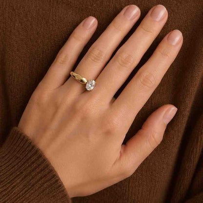 2ct Oval Lab Grown Diamond Engagement Ring Flanked by Two Pears, Three Stone Diamond Ring, IGI Certified Anniversary Ring