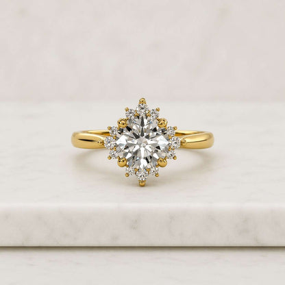 Vintage IGI CERTIFIED 2 Carat D/VS1 Round Excellent Cut Diamond Engagement Ring 14K Yellow Gold Lab Grown Diamond Ring Unique Halo Ring
