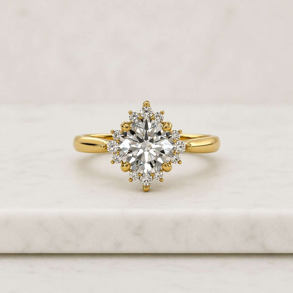 Vintage IGI CERTIFIED 2 Carat D/VS1 Round Excellent Cut Diamond Engagement Ring 14K Yellow Gold Lab Grown Diamond Ring Unique Halo Ring
