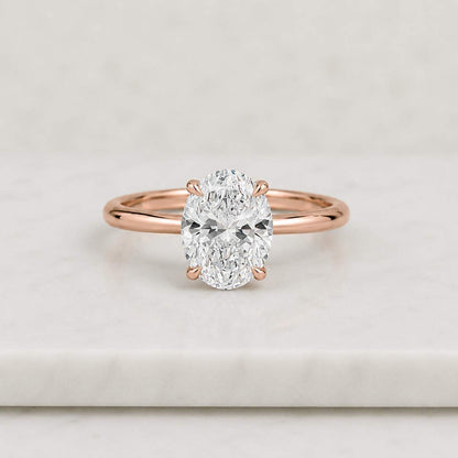 Oval Lab Grown Diamond Engagement Ring, Hidden Halo Solitaire Ring, 14K Gold Dainty Bridal Ring, Proposal Ring, Anniversary Gift for Her
