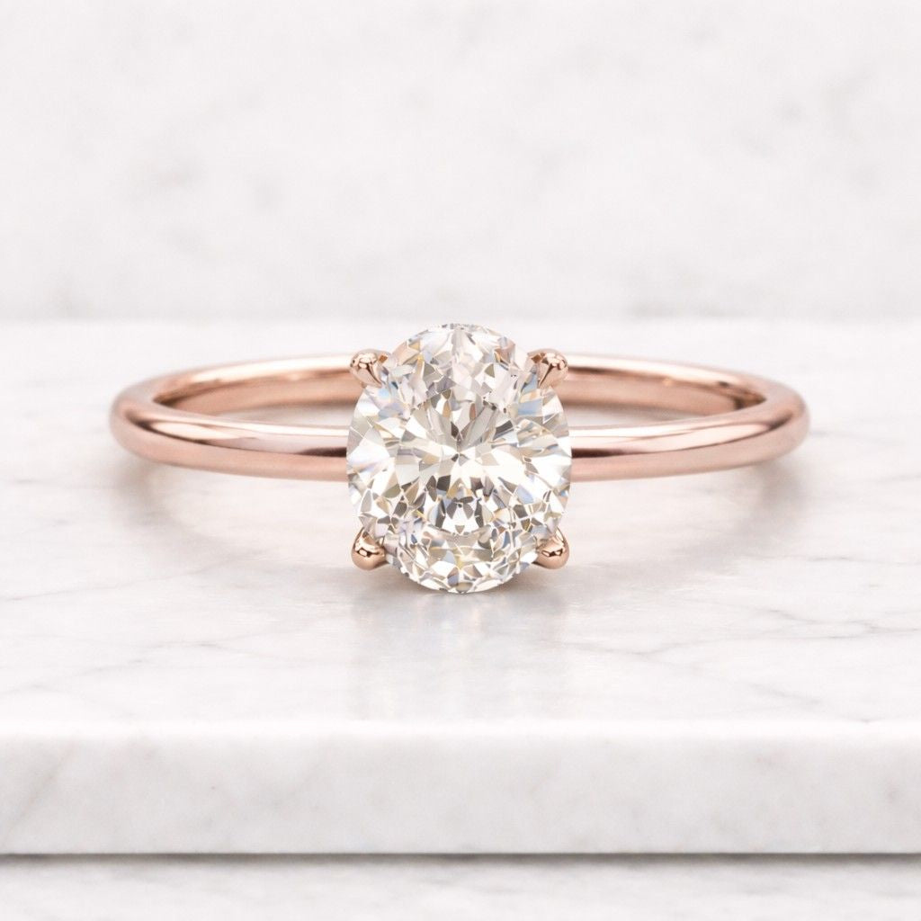 0.75 carat oval engagement ring, igi certified lab grown diamond ring, 14k solid gold solitaire ring, hidden halo oval cut ring for women
