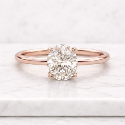 0.75 Carat Oval Engagement Ring, IGI Certified Lab grown Diamond Ring, 14K Solid Gold Solitaire Ring, Hidden Halo Oval Cut Ring For Women
