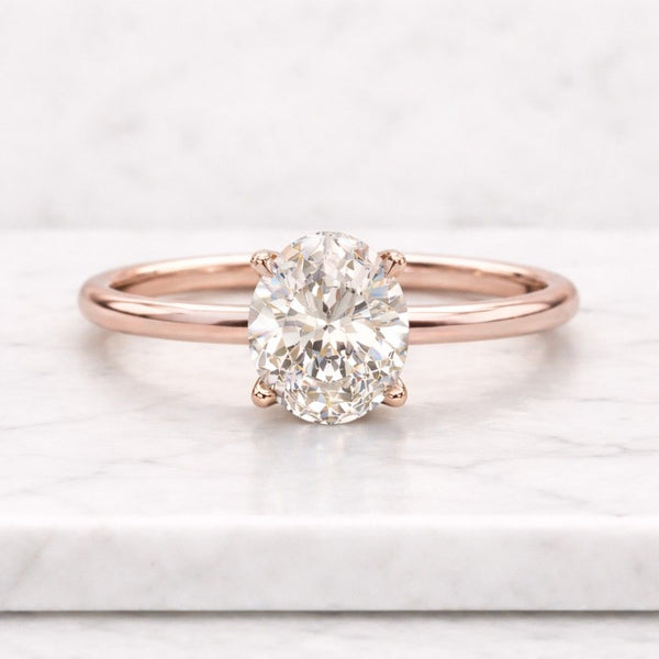 0.75 Carat Oval Engagement Ring, IGI Certified Lab grown Diamond Ring, 14K Solid Gold Solitaire Ring, Hidden Halo Oval Cut Ring For Women
