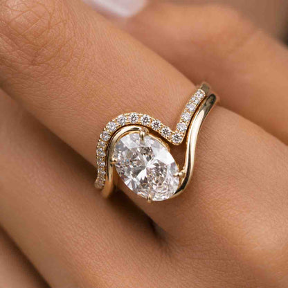 oval engagement ring oval wedding set gold engagement ring white gold ring rose gold ring platinum ring diamond ring moissanite ring lab diamond ring curved wedding band contour band