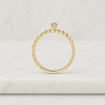 Twisted Rope Style Solitaire Ring, Oval Cut Lab Grown Diamond Engagement Ring, 14K White Gold Antique Bridal Ring, Modern Handmade Ring
