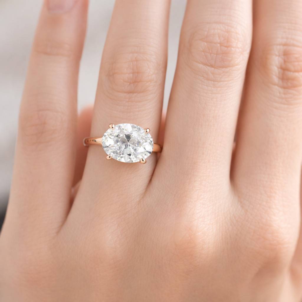 2.0 ct east west oval cut moissanite engagement ring, two tone ring, mixed metal ring, oval solitaire proposal ring
