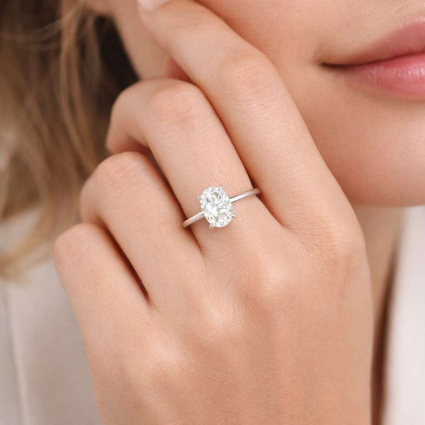 Oval Lab Grown Diamond Engagement Ring 14K Rose Gold Moissanite Solitaire Propose Ring Classic Simple Bridal Stackable Ring Anniversary Gift