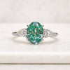Oval Cut Vivid Green Lab Grown Diamond Three Stone Engagement Ring