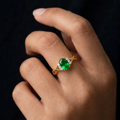 oval gemstone ring side stone ring delicate ring feminine ring eye catching ring gift for wife ring lover gift jewelry lover ring emerald jewelry ring stackable ring polished ring