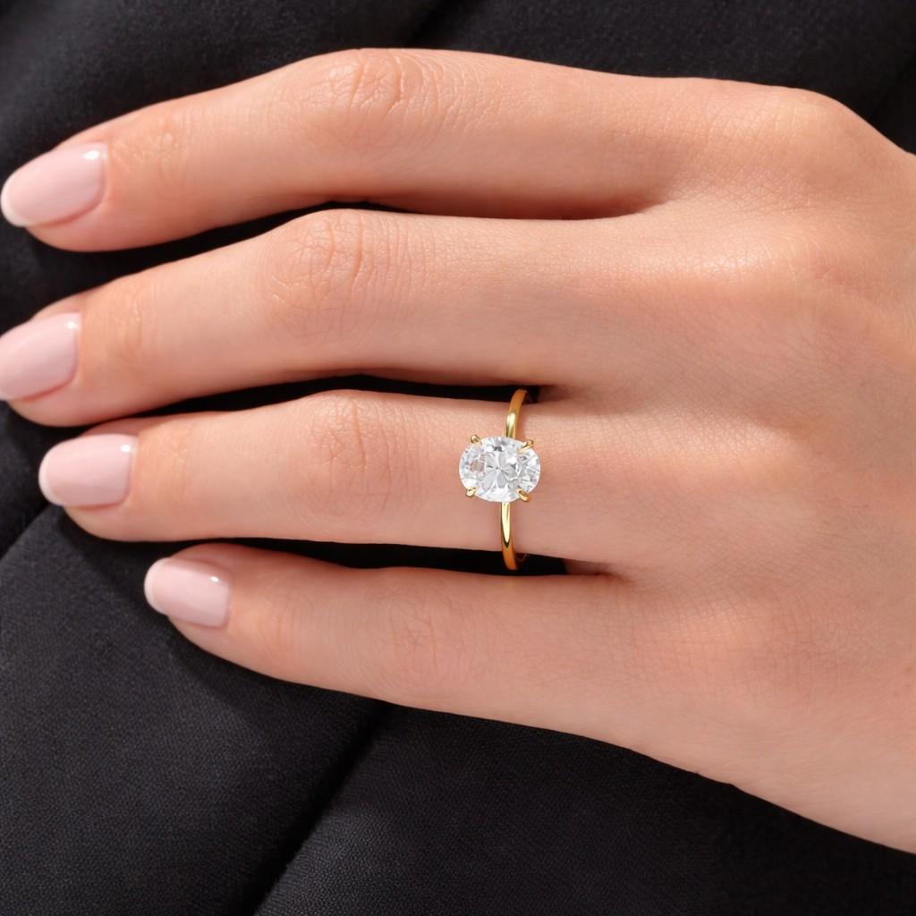 Solid Gold Solitaire Oval Cut Moissanite Engagement Ring Tulip Ret, Cathedral Ring
