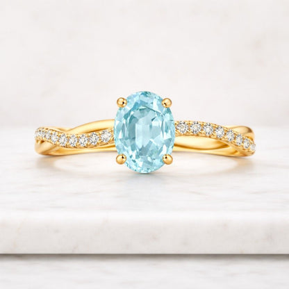 1ct-3ct Oval Cut Petite Twist Vine Moissanite Engagement Ring 14k Yellow Gold Art Nouveau inspired with pave diamond accents ideal for women
