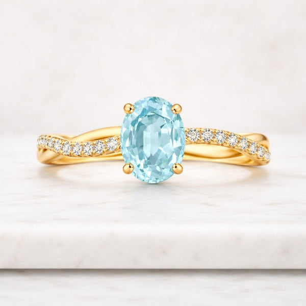 1ct-3ct Oval Cut Petite Twist Vine Moissanite Engagement Ring 14k Yellow Gold Art Nouveau inspired with pave diamond accents ideal for women