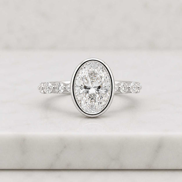 oval ring bezel ring engagement ring solitaire ring statement ring oval diamond oval center bezel setting white ring promise ring bridal ring women ring fine jewelry luxury ring